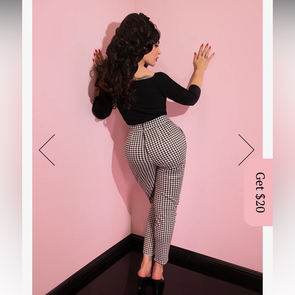 NWT Vixen by Micheline Pitt Black Gingham Cigarette Pants - Picture 2 of 11